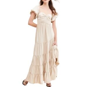 Free People Champagne Silky Tiered Maxi Gown Size Large